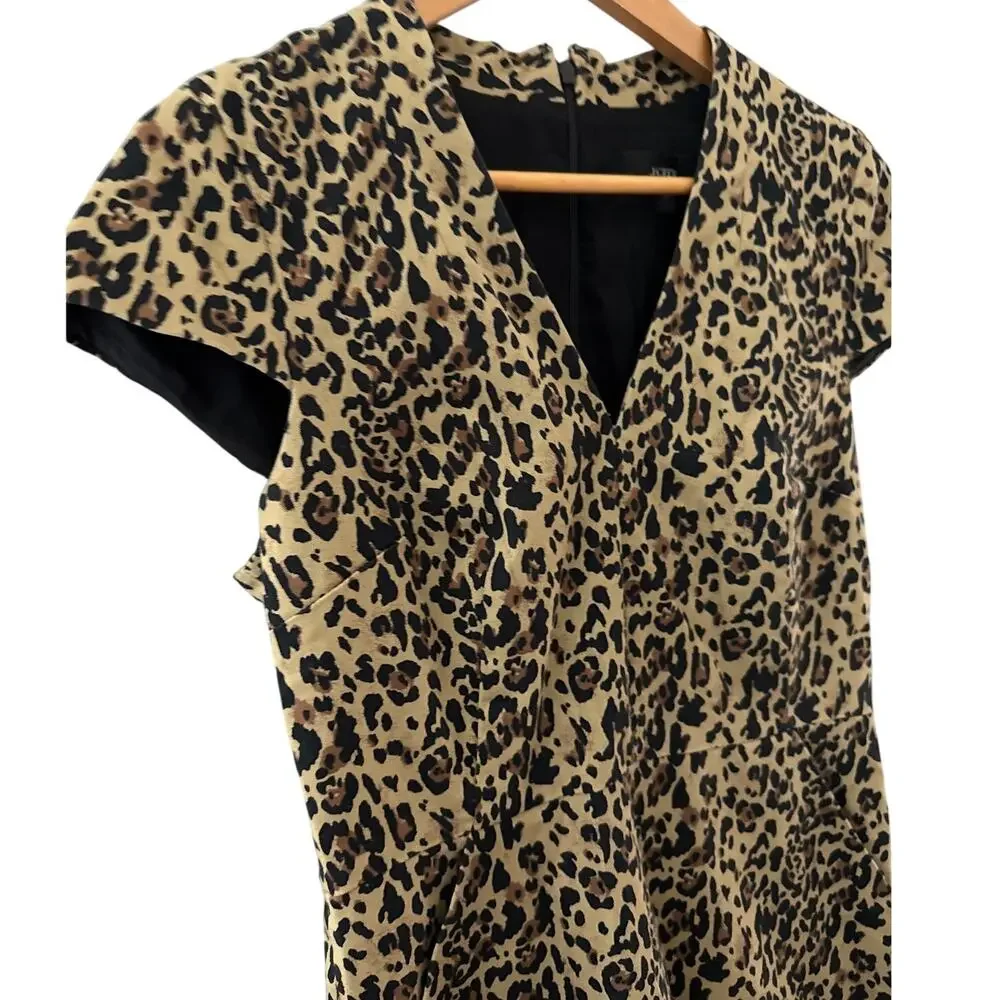 J. Crew Leopard Print V-Neck Cap Sleeve Shift‎ Dress Size 8